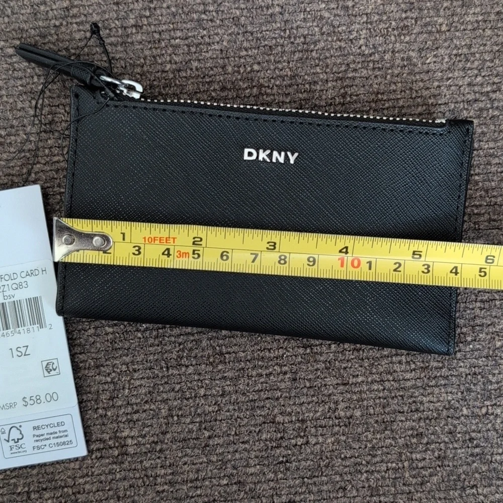 NWT DKNY Black Textured Bifold Mini Wallet